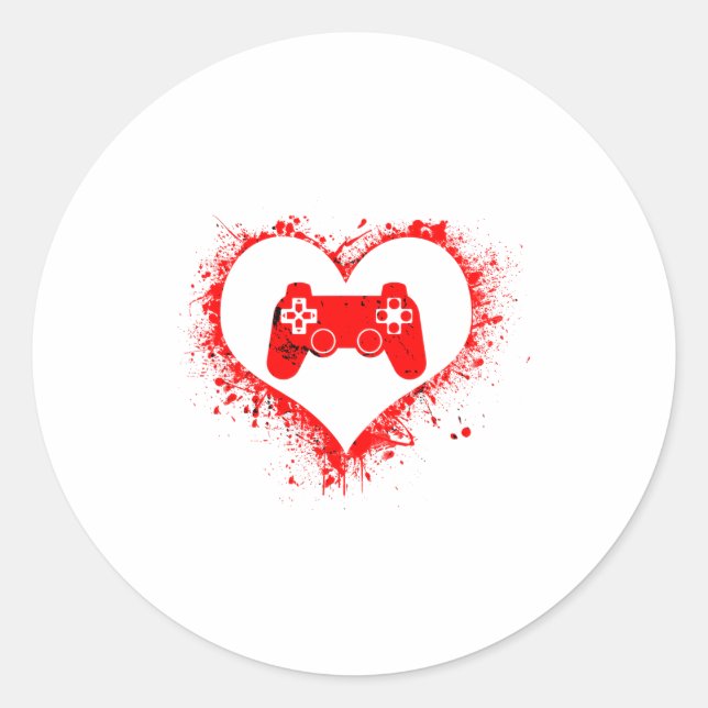 Sticker Rond Gamer Heart Valentines Day Video Games Boys Kids T (Devant)