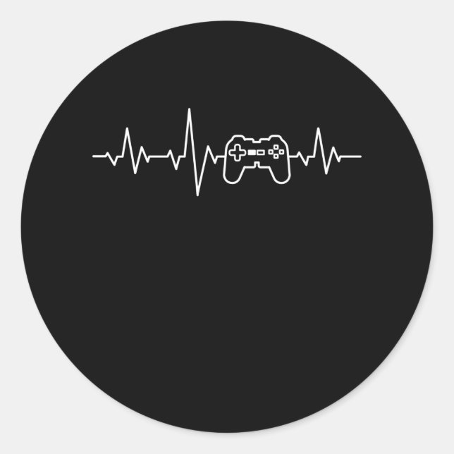 Sticker Rond GAMER HEARTBEAT Funny Gamer Joueur vidéo (Devant)