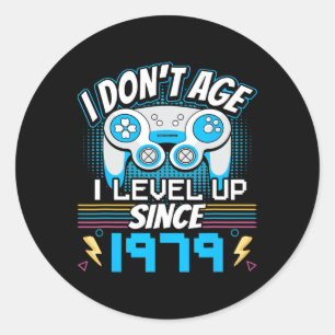 Sticker Rond Gamer I Don't Age I Level Up depuis 1979 Jeu Bir