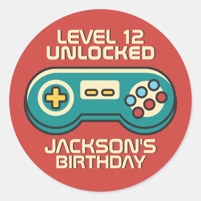 Sticker Rond Gamer Niveau Garçon Déverrouillé Jeu Rétro Anniver (Devant)