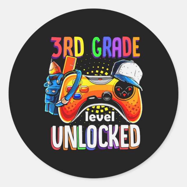 Sticker Rond Gamer Retour À L'École Gamepad 3e Niveau Troisième (Devant)