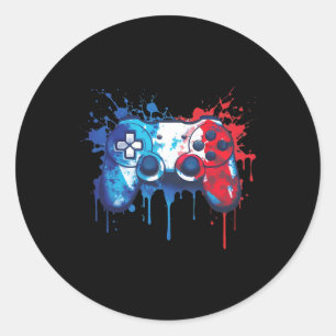 Sticker Rond Gamer - Rouge Blanc Bleu 4 juillet Vidéo Jeu 2