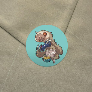 Sticker Rond Gamer Sloth Manger des nachos en sous-vêtements