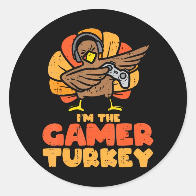 Sticker Rond Gamer Turquie Jeux Vidéo Jeu Jouer garçons Thanksg (Devant)