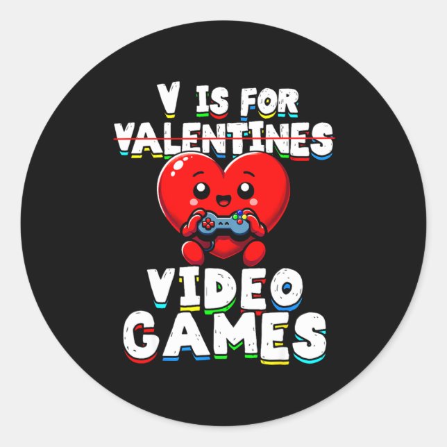 Sticker Rond Gamer Valentines V For Video Games Boys Funny Hear (Devant)