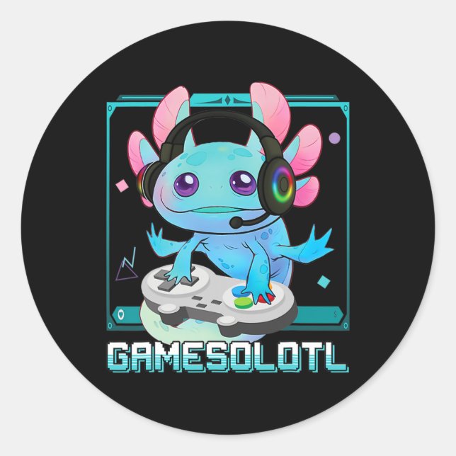 Sticker Rond Gamer Vidéo Axolotl Kawaii Pastel Goth mignon Anim (Devant)
