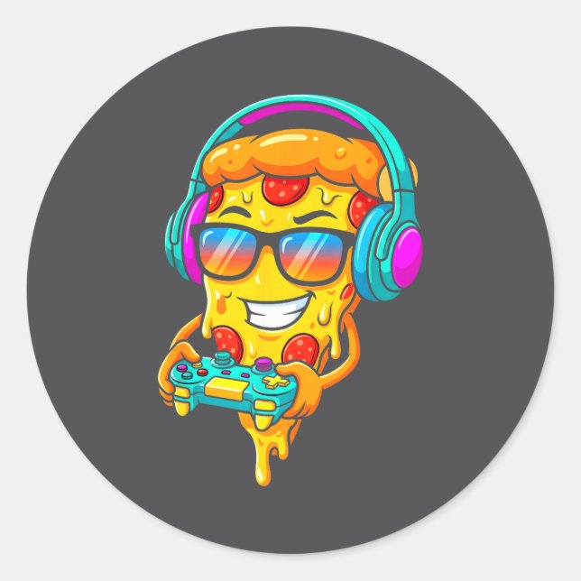 Sticker Rond Gamer Zza Slice Video Gaming Boy Enthusiast Gamer  (Devant)