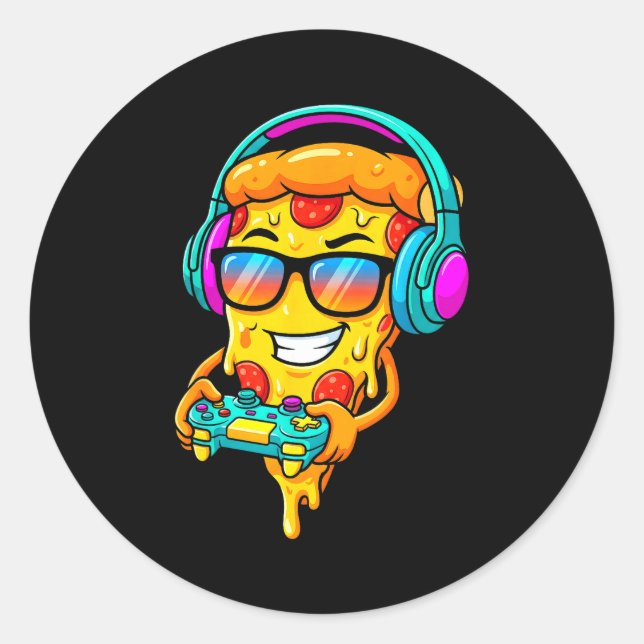 Sticker Rond Gamer Zza Slice Video Gaming Boy Enthusiast Gamer  (Devant)