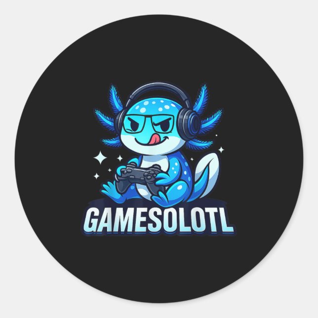 Sticker Rond Gamesolotl Axolotl Fish Gamer Gaming Anime Video G (Devant)