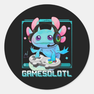 Sticker Rond Gamesolotl Axolotl Joueur de Vidéo Kawaii Pastel G