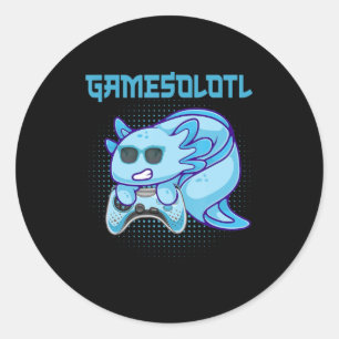 Sticker Rond Gamesolotl Axolotl Video Gamer Kawaii Anime Kids B