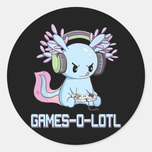 Sticker Rond Gamesolotl Axolotl Vidéo Gamer Kawaii Pastel Goth (Devant)