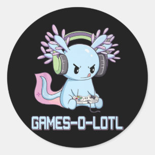 Sticker Rond Gamesolotl Axolotl Vidéo Gamer Kawaii Pastel Goth