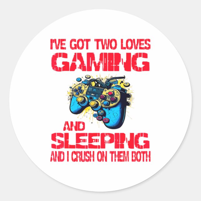 Sticker Rond Gaming And Sleeng Gamer Valentines Day Boys Kids  (Devant)