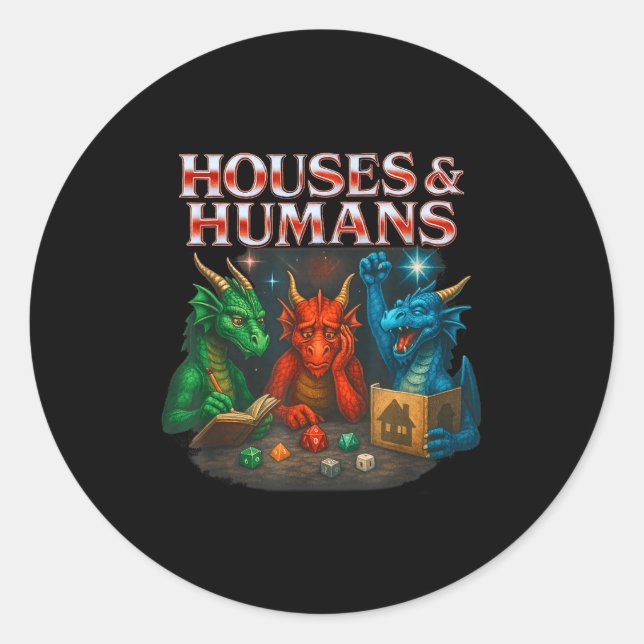 Sticker Rond Gaming Houses And Humans Funny Game Rpg Gamer Men  (Devant)