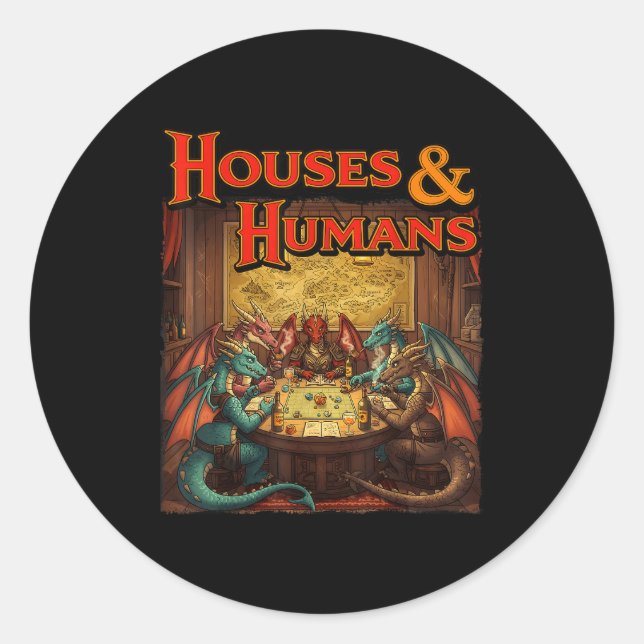 Sticker Rond Gaming Houses Humans Funny Rpg Parody Gamer Men Bo (Devant)