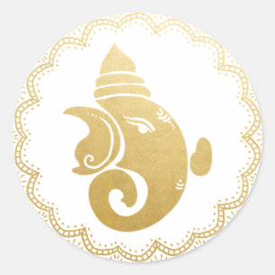 Sticker Rond Ganapati doré élégant Dieu hindou indien Classy