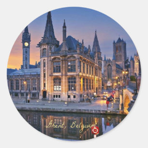 Sticker Rond Gand, Belgique soleil couchant