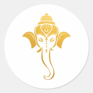 Sticker Rond Ganesh de mariage hindou festif or Dieu indien