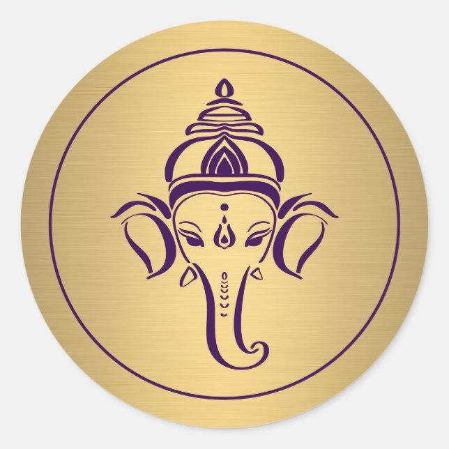 Sticker Rond Ganesh | Dieu indien violet or Mariage hindou (Devant)