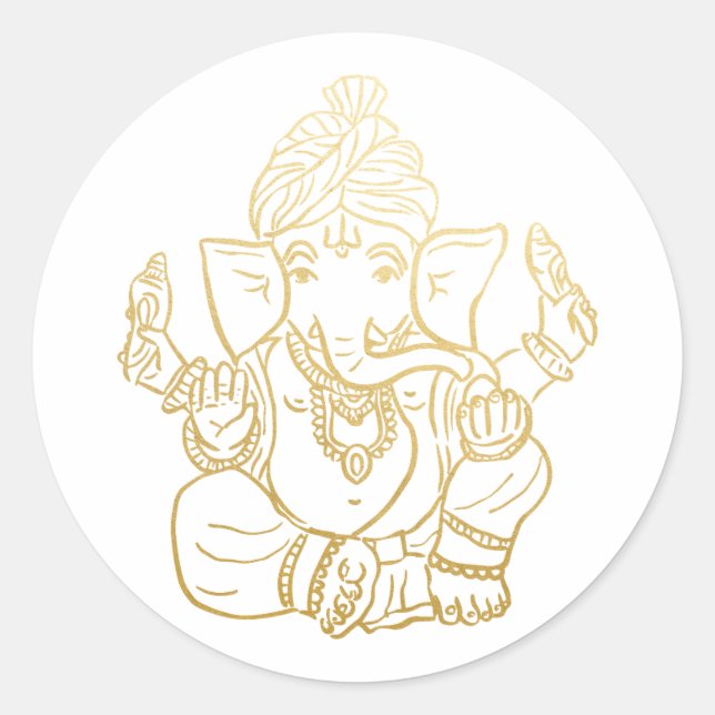 Sticker Rond Ganesh festif or | Dieu indien Ganpati (Devant)