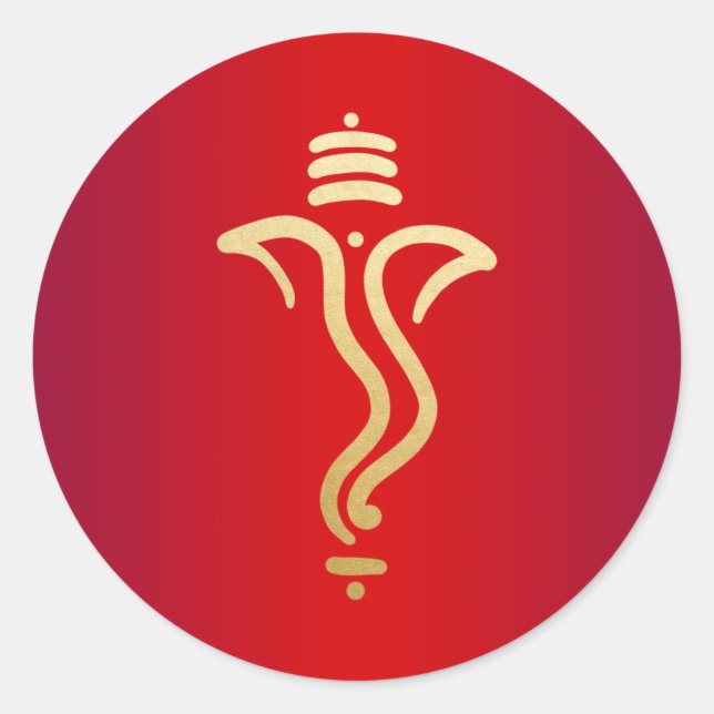 Sticker Rond Ganesh festif or rouge/ Dieu indien (Devant)