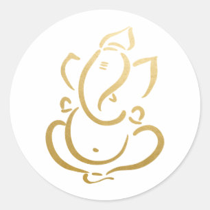 Sticker Rond Ganesh   Ganapati   Dieu indien   Faux Or 