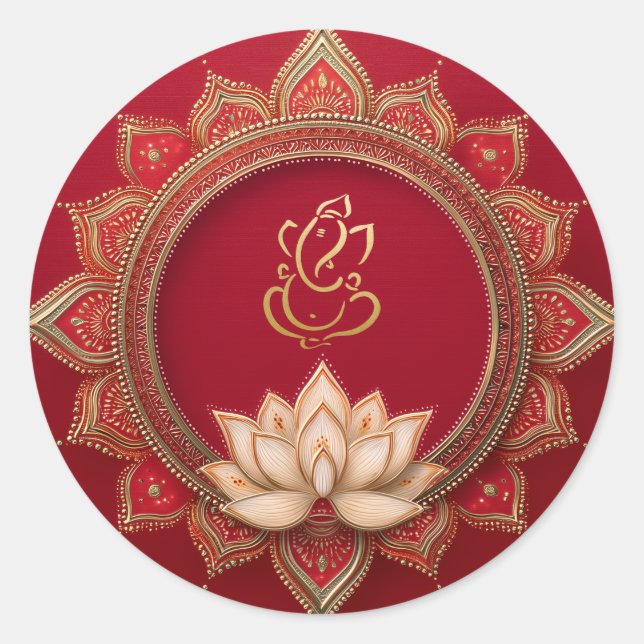 Sticker Rond Ganesh Mariage | Mariage Indien Or Rouge (Devant)