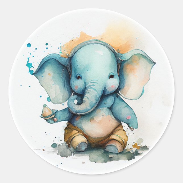 Sticker Rond ganesha comme mignon éléphant bleu bébé (Devant)