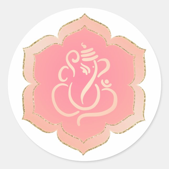 Sticker Rond Ganesha/ Dieu Indien Élégant Rose Or  Classique Ro (Devant)
