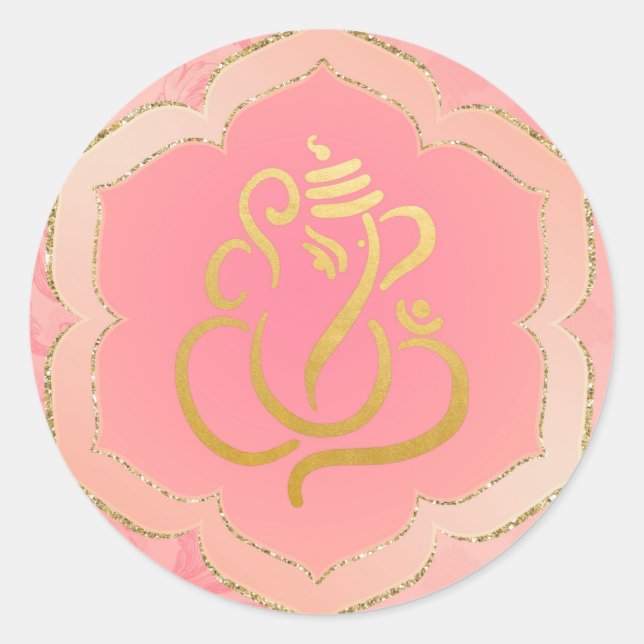 Sticker Rond Ganesha/ Dieu Indien Rose Or Élégant (Devant)