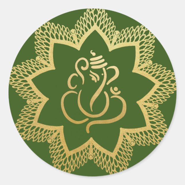 Sticker Rond Ganesha festif or | Dieu indien vert (Devant)
