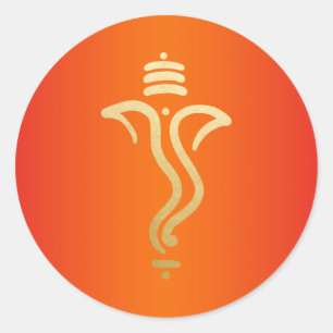 Sticker Rond Ganesha festif Or doré/ Dieu indien