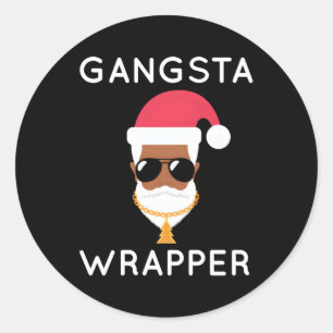 Sticker Rond Gangsta Wrapper Afro-Américain Père Noël
