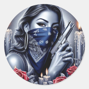 Sticker Rond Gangster Girl Hip hop chicano art Design