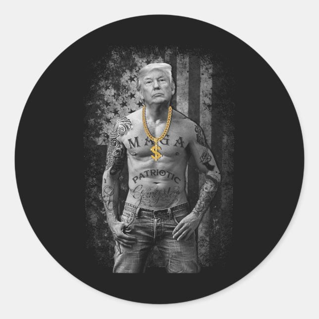Sticker Rond Gangster patriotique pro-Trump - Républ anti-libér (Devant)