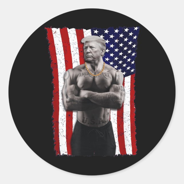 Sticker Rond Gangster Pro Donald Trump Tattoo républicain Améri (Devant)