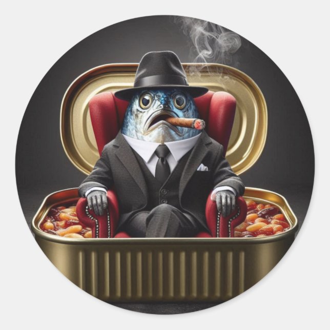 Sticker Rond  Gangster Sardine Don Fish Mobster Godfather Mood (Devant)
