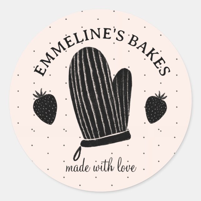 Sticker Rond Gant de four illustré Baker Cook, fait avec amour (Devant)