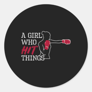 Sticker Rond Gants de boxe de kickboxing pour femmes dames fill