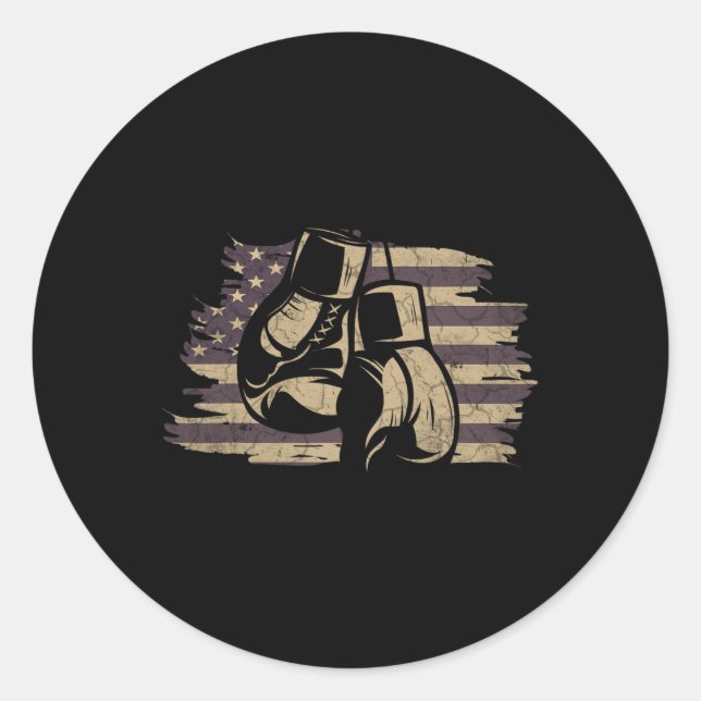 Sticker Rond Gants de boxe Drapeau américain Rétro Old School B (Devant)