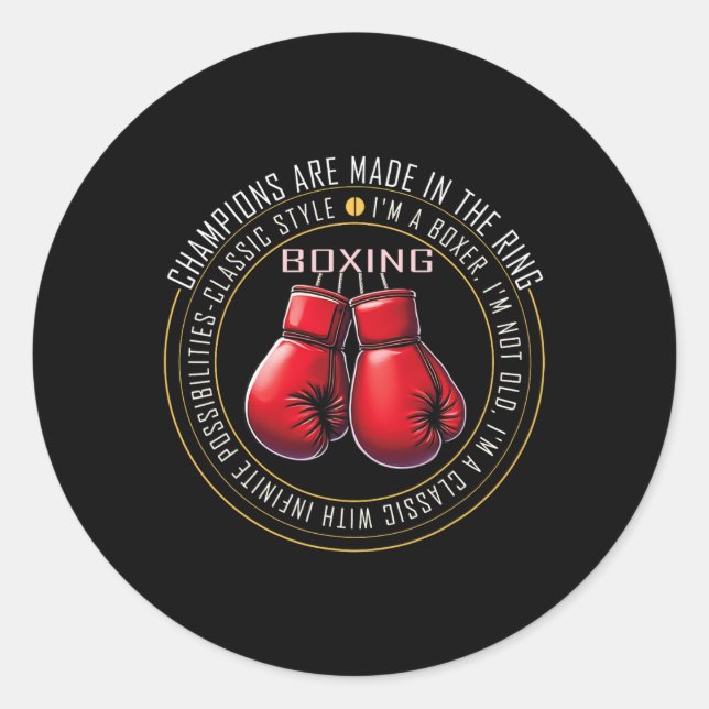 Sticker Rond Gants De Boxe Rétro Aimer Cadeaux Pour Boxers 5 (Devant)