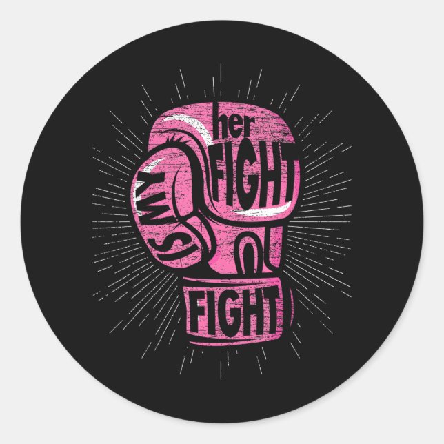 Sticker Rond Gants De Boxe Sa Lutte Est Mon Combat Cancer Du Se (Devant)