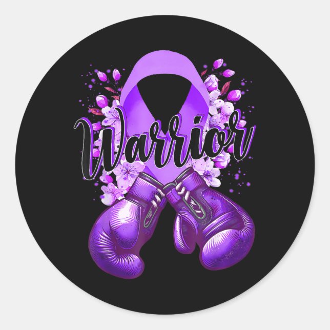 Sticker Rond Gants de boxe Warrior Ruban Violet Lupus (Devant)