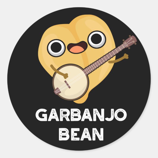 Sticker Rond Gar banjo Bean Funny Garbanzo Banjo Pun Dark BG (Devant)