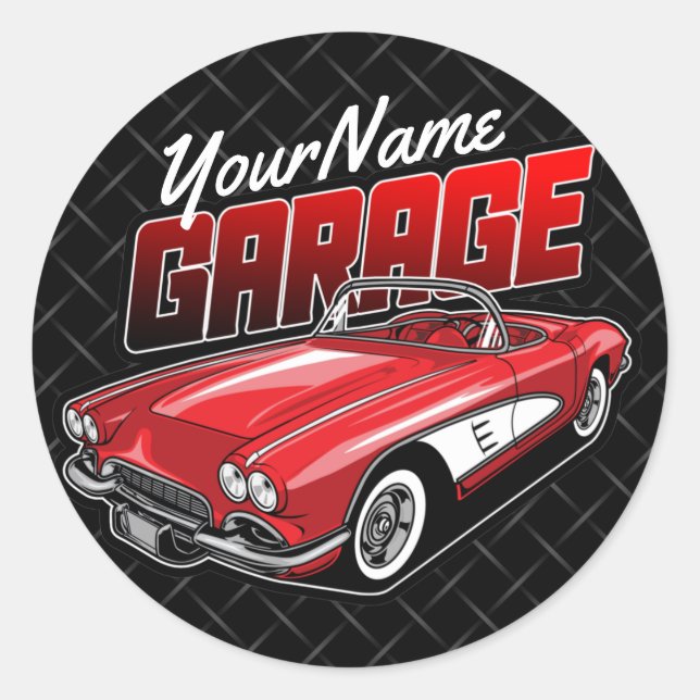 Sticker Rond Garage de voiture classique rouge 1961 C1 personna (Devant)