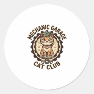 Sticker Rond Garage Mécanique Chat POD Vector Art - Garage Méca