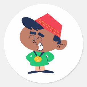 Sticker Rond Garant du garçon mignon Médaille d'or Chapeau Fez