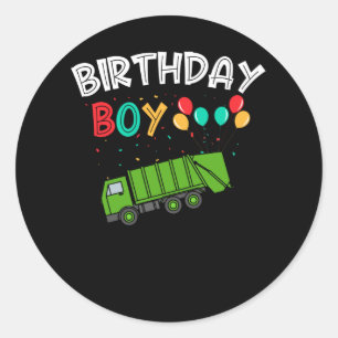 Sticker Rond Garbage Truck Anniversaire de enfant Garys Recycla