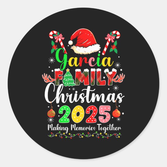 Sticker Rond Garcia Family Christmas 2025 Matching Santa Hat Xm (Devant)
